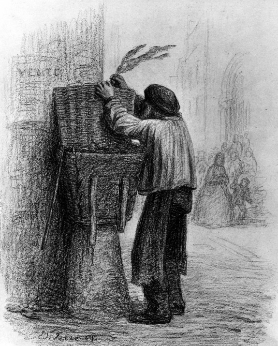 Old Man Placing Palm on Basket