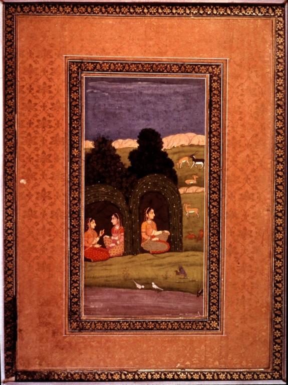 Single Leaf of Nayaka and Attendants in Leafy Bowers