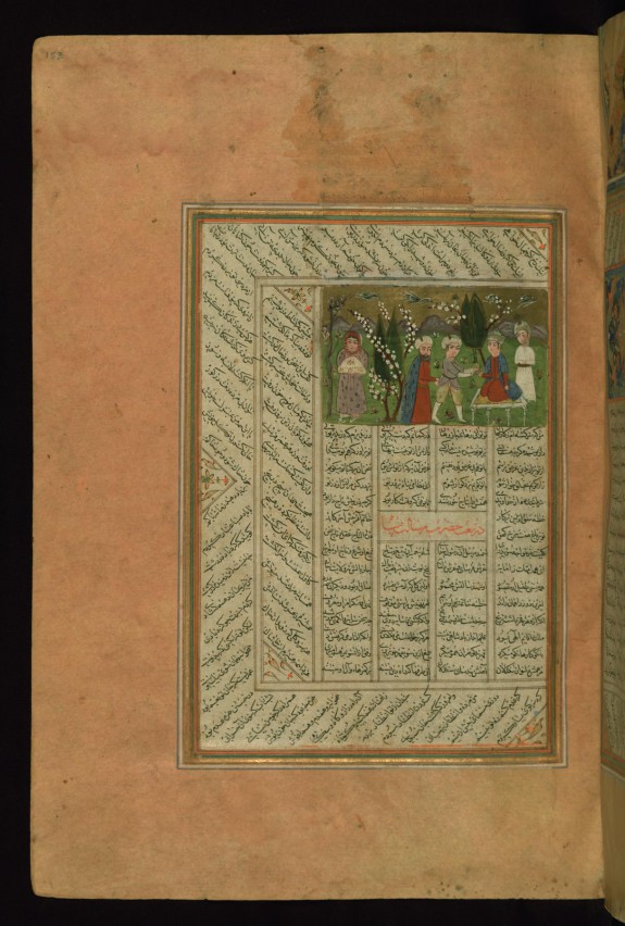 King Enthroned in a Landscape Receiving Gifts