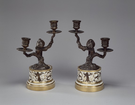 Pair of Candlesticks with Sleeping Pheasants