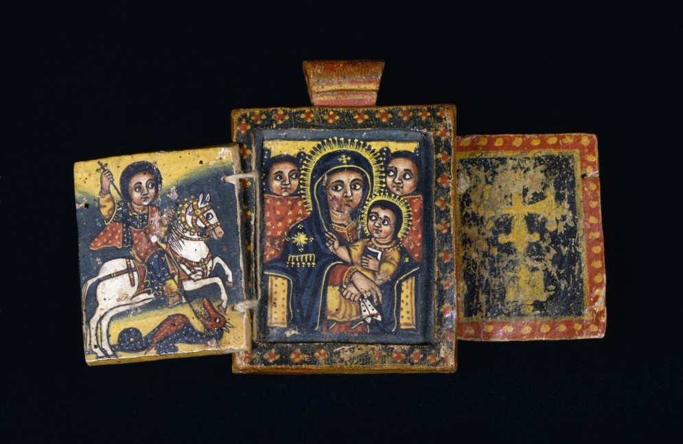 Front of a Double-Sided Diptych with Mary and Her Son, and Saint George