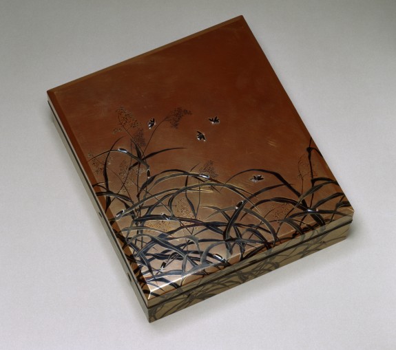 Box for Writing Implements (suzuri bako) with Fireflies and Reeds