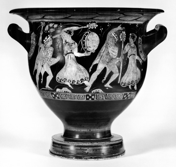 Bell-Krater with Satyrs and Maenads and Three Draped Men