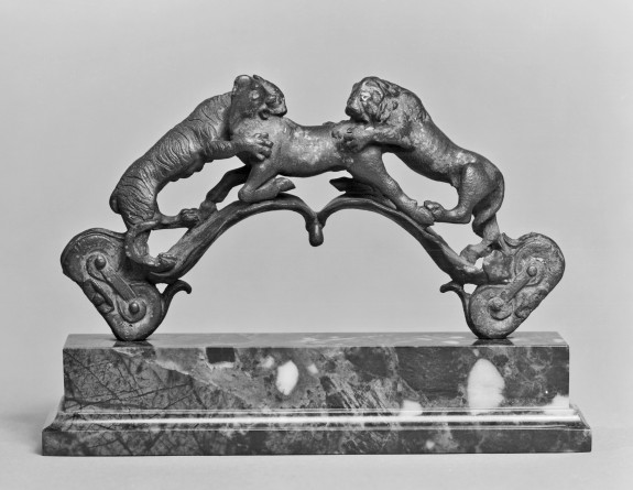 Handle Depicting a Lion and a Tigress Attacking a Bull
