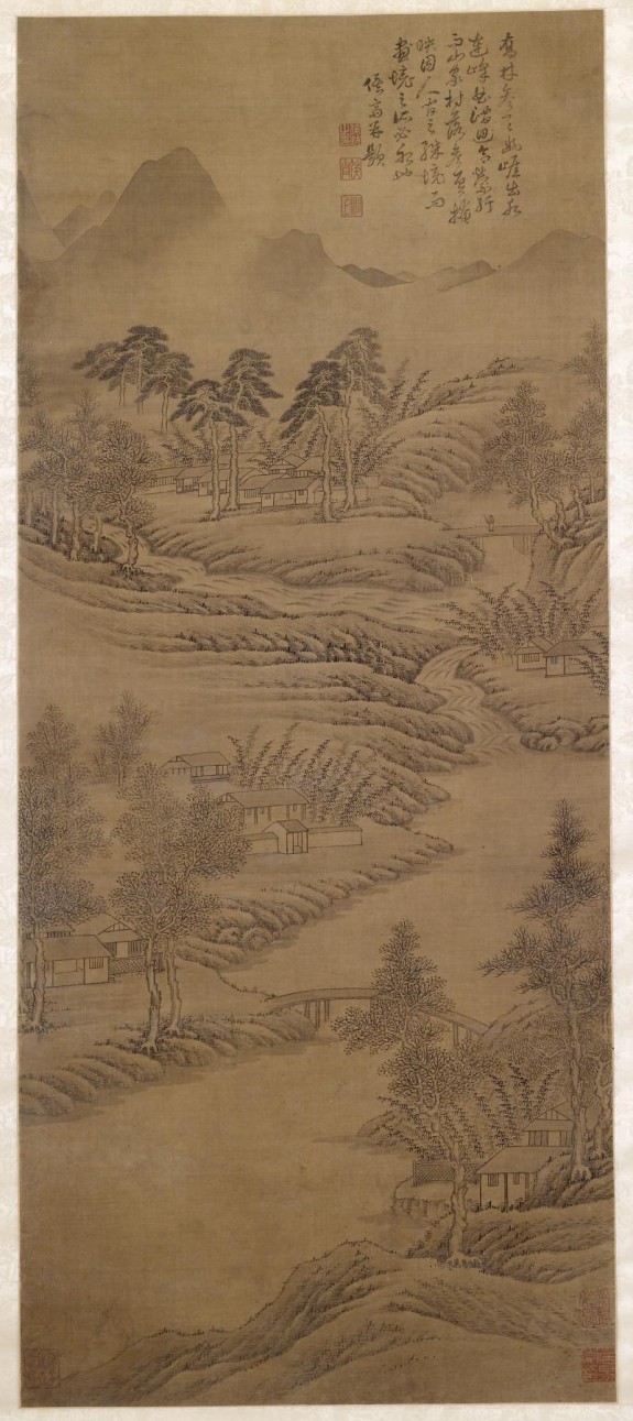 Mountain Landscape with Cascade and Houses