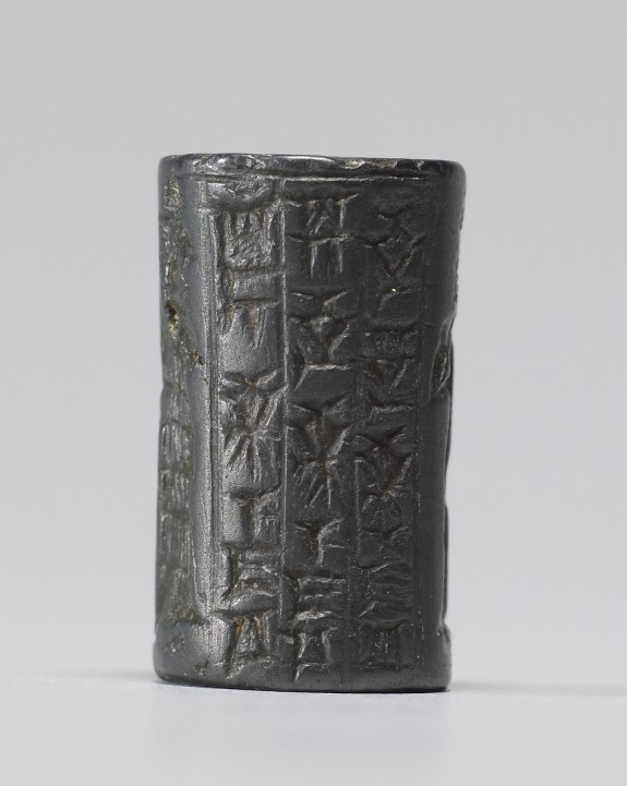 Cylinder Seal with Deity, Worshipper and Inscription