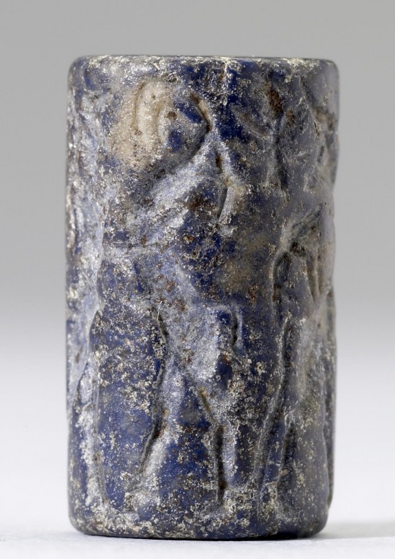 Cylinder Seal with Figures in Combat with Horned Animals