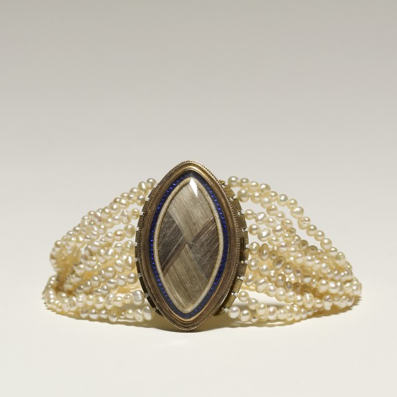 One of a Pair of Pearl Bracelets with Hair Inlays