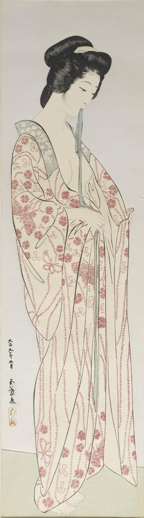 Woman Dressing in a Long Undergarment
