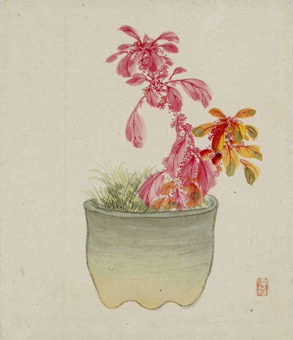 Leaf from Album Depicting Birds, Flowers, Landscapes, and Flower Pots