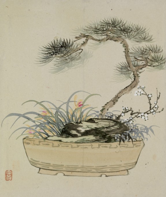 Leaf from Album Depicting Birds, Flowers, Landscapes, and Flower Pots