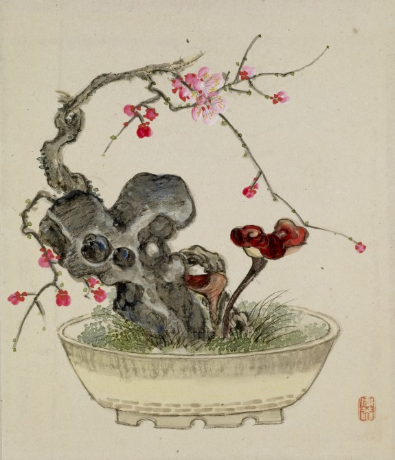 Leaf from Album Depicting Birds, Flowers, Landscapes, and Flower Pots