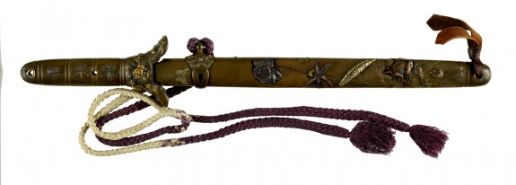 Dagger (Tanto) with Silver Saya with Lotus Pond Life, Flower Lotus Decoration
