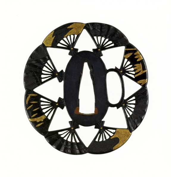 Tsuba with Eight Folding Fans