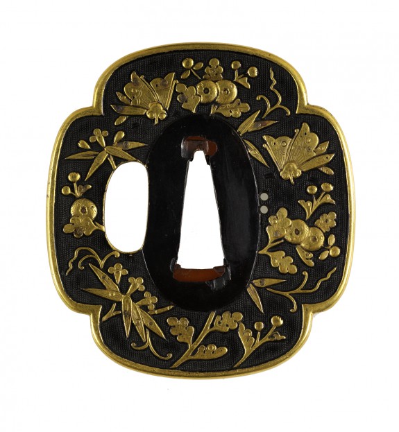 Tsuba with Flowers and Butterflies