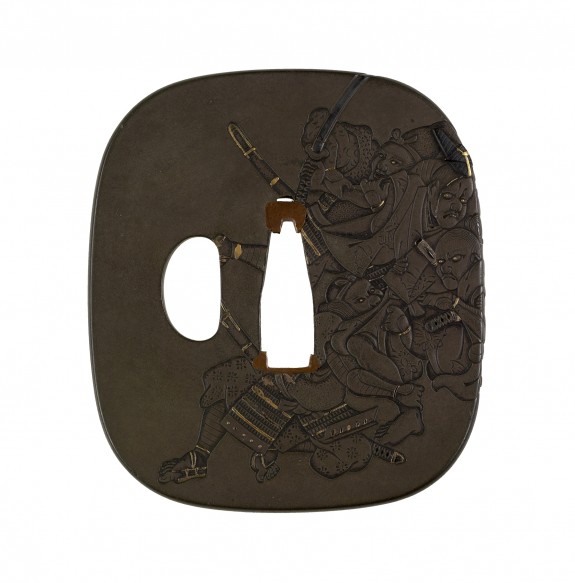 Tsuba with Three Samurai Attacking a Courtier