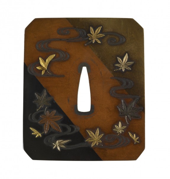 Tsuba with Maple Leaves and Cherry Blossoms