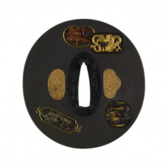 Tsuba with Dragons in Cartouches