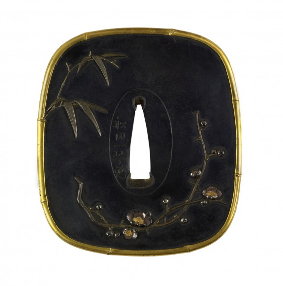 Tsuba with the Four Gentlemen: Orchid, Bamboo, Plum, and Chrysanthemum