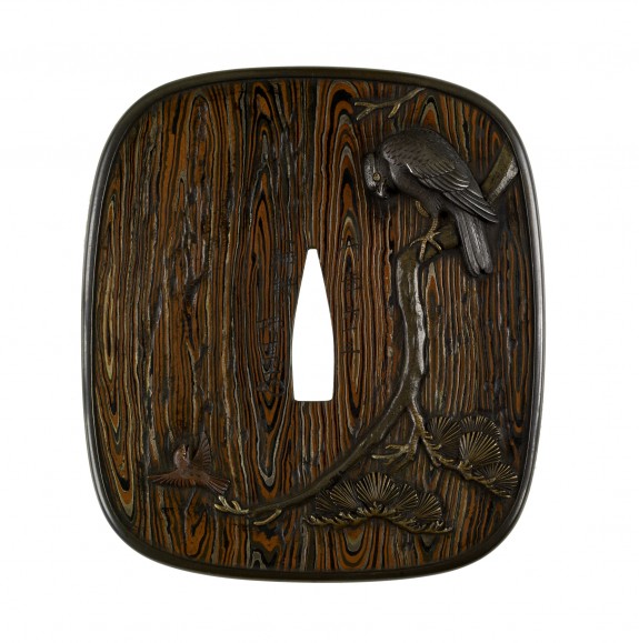 Tsuba with a Hawk and a Sparrow
