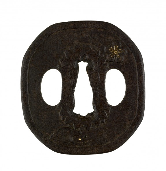 Tsuba with Gingko Leaf, Plum Blossom and Chrysanthemum