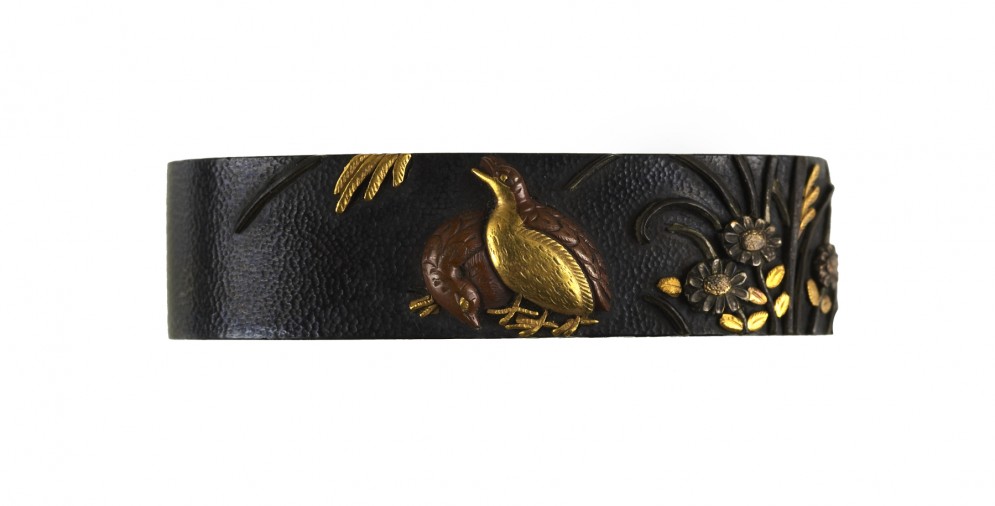 Fuchi with Quails and Autumn Flowers