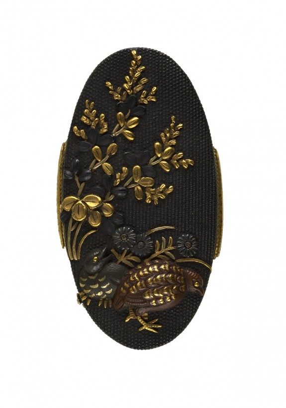 Kashira with Quail and Autumn Flowers