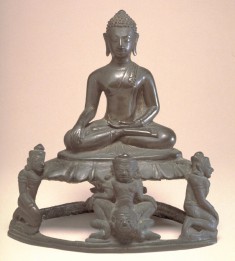 Seated Buddha in "Maravijaya," on Base Featuring Mara's Warriors