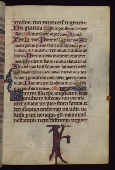 Ass playing a recorder and bell, from a marginal cycle of images of the funeral of Renard the Fox