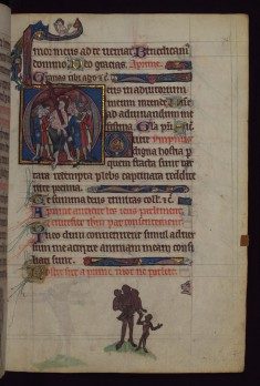 Christ Carrying the Cross; ape family, from a marginal cycle of images of the funeral of Renard the Fox