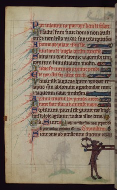Brechimer the Stag carrying the back of Renard the Fox's bier, from a marginal cycle of images of the funeral of Renard the Fox