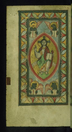 Christ in Majesty with Four Evangelist Symbols Holding Open Books