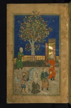 Double-page Illustrated Frontispiece Depicting a Court Scene