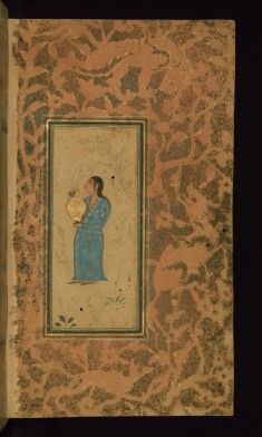 Woman Holding a Vase of Flowers in a Landscape
