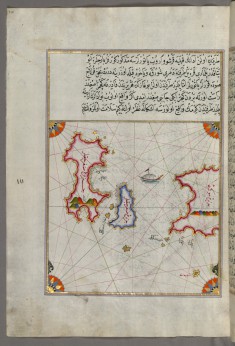 Map of the Islands of Delos and Rineia West of Mykonos Island in the Aegean Sea