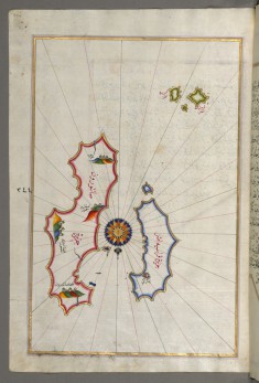 Map of Two Islands: Santorini and Thera in the Aegean Sea, North of Crete