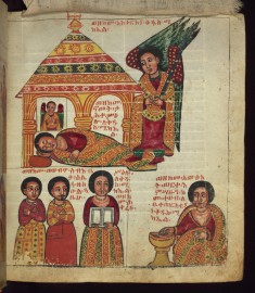 Above: How the sick woman slept under a picture of St. Michael and he appeared to her; Below: How her household gave her a painting of St. Michael, and how she embraced it and offered gold to the church of St. Michael