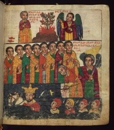 Above: St. Michael with Moses at the Burning Bush;
Below: St. Michael instructs Moses to touch his staff to the Red Sea