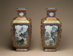 Pair of "Famille Rose" Vases with Landscapes of the Four Seasons