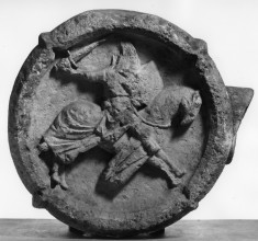 Central Fragment of a Market Cross with the Crucifixion and a Charging Knight
