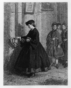 Girl at Holy Water Stoup in Church