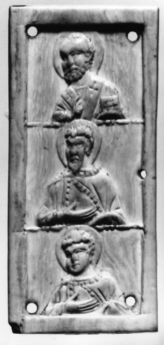 Triptych Leaf with Three Saints and Cross on the Back