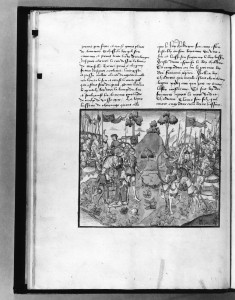Leaf from Chroniques des Rois de France: Conversaion of Clovis in Battle Against Alemanni