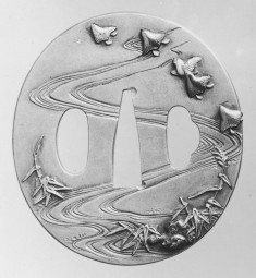 Tsuba with Plovers Flying over a Stream
