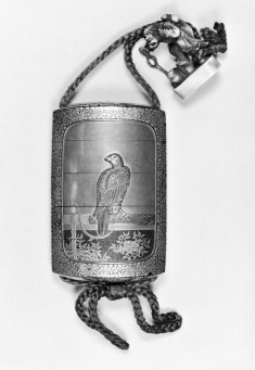 Inro with Hawk on its Perch and Netsuke with Gama Sennin and a Toad