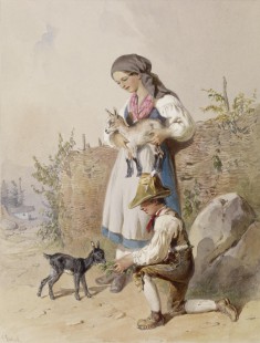 Peasant Girl and Boy with Goats