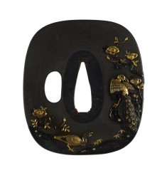 Tsuba with Peacocks and Peonies