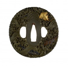 Tsuba with Fish and Waves