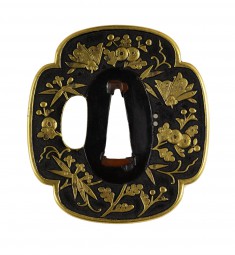 Tsuba with Flowers and Butterflies