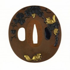 Tsuba with Grapevine and Squirrels